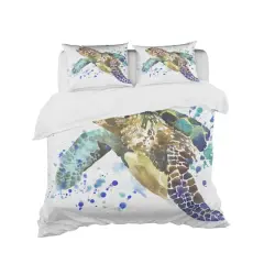 Designart Blue Sea Turtle Illustration Nautical & Coastal Duvet Cover Set