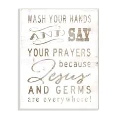 Stupell Industries White Wood Look Jesus And Germs Are Everywhere Wash Your Hands Sign Wood Wall Plaque