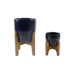 Flora Bunda&reg; Chevron Ceramic Planter On Stand Set