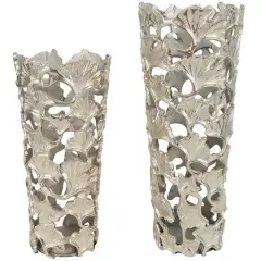 Silver Aluminum Vase with Gingko Leaf Design Set