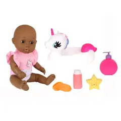 Dream Collection Bath Time 12" African American Baby Doll With Unicorn Floatie