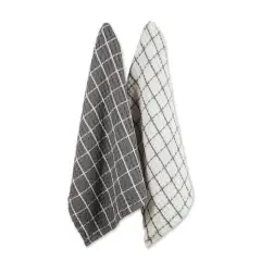 DII&reg; Windowpane Oversized Washed Waffle Dishtowels, 2ct. Gray