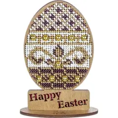 Wonderland Crafts Purple, White & Gold Happy Easter Egg Bead Embroidery on Wood Kit