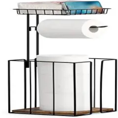 NEX&trade; 23.5" Black Freestanding Toilet Paper Holder with Shelf