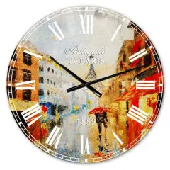 Designart 'Couple Walking In Paris French Country Wall Clock