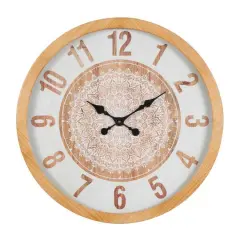 30" Natural Brown & White Mandala Wall Clock