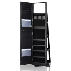 NEX&trade; Black 360 Degree Rotatable Jewelry Armoire with Free-Standing Mirror