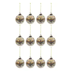 Hello Honey&reg; 12 Pack 3" Black & Silver Glass Mosaic Disco Ball Ornaments