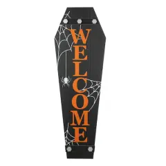 Glitzhome&reg; 42" Halloween Wooden Welcome Coffin Porch D&eacute;cor