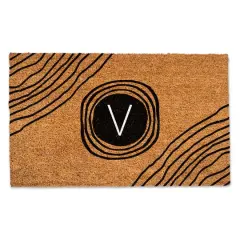 Black Monogram Circle Natural Coir Doormat V