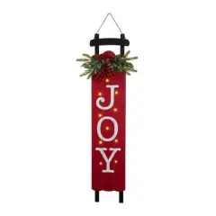 Glitzhome&reg; 40"&nbsp;Lighted Wooden Sleigh JOY Porch Sign with Timer