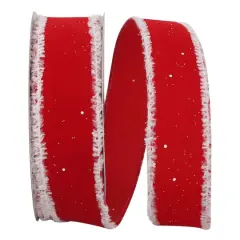 JAM Paper 1.5" x 20yd. Red Speckled Wired Feathered Edge Velvet Ribbon