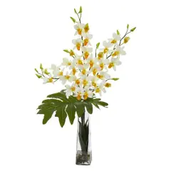 33" Dendrobium Tropical Orchid Arrangement in Vase Cream