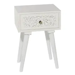 24" White Farmhouse Mango Wood Accent Table