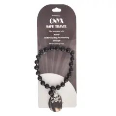 John Bead Onyx Black Natural Stone Bracelet with Agate & Skull Charm