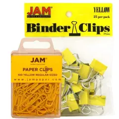 JAM Paper Desk Essentials Paper Clips & Binder Clips Kit Yellow