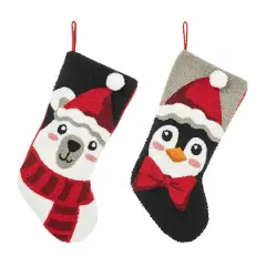 Glitzhome&reg; 20.5" Polar Bear & Penguin Hooked Stocking Set