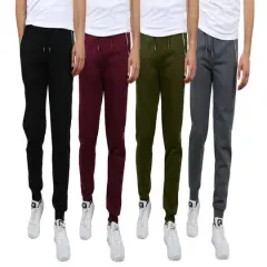 Galaxy by Harvic Fleece-Lined Men's Jogger Sweatpants with Zipper Pockets 4 Pack Black/Charcoal/Burgundy/Olive