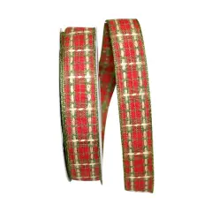 JAM Paper 7/8" x 20yd. Linen Wired Plaid Saddle Stitch Ribbon