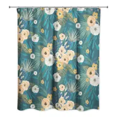 Tropical Floral Shower Curtain Teal