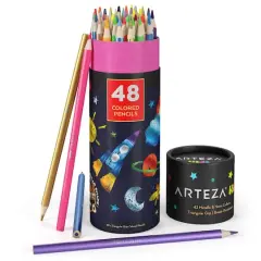 Arteza&reg; Kids Colored Triangular Pencils,Metallic and Neon Colors, set of 48 pcs
