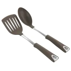 Martha Stewart 2-Piece Taupe Nylon Slotted Turner and Spoon Kitchen Utensil Set