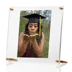 Wexel Art Clear Acrylic Tabletop Floating Picture Frame with Gold Hardware