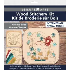 Leisure Arts&reg; Intermediate Gnome & Birds Wood Stitchery Kit