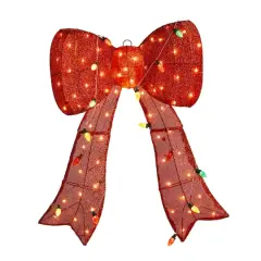 Glitzhome&reg; 35.75"H Lighted Christmas 3D Fabric Bow Outdoor Decor
