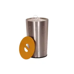 Household Essentials Round Metal Hamper with Engineered Wooden Lid