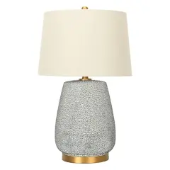 Hello Honey&reg; 26'' Textured Blue Glaze Ceramic Table Lamp with Natural Linen Shade