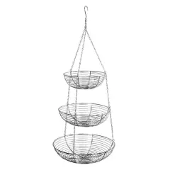 12" Silver & Chrome 3-Tier Hanging Metal Basket