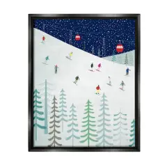 Stupell Industries Skiing Night Sky Winter Slopes Framed Floater Canvas Wall Art Black