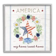 Stupell Industries America My Sweet Home Daisy Wreath Framed Giclee Art Gray