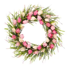 30'' Green and Pink Tulip Floral Spring Wreath