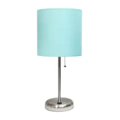 Creekwood Home 19.5" Oslo USB Port Table Lamp Brushed Steel/Aqua Shade