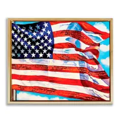 Stupell Industries Windblown American Flag Floater Framed Art Gold