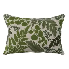 Green & White Botanical Embroidered Lumbar Pillow
