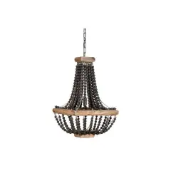 Wood & Metal Framed Chandelier with Wood Bead Draping Black/Light Brown
