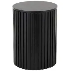 21.25" Black Wood Handmade Ribbed Side End Accent Table with Slatted Base