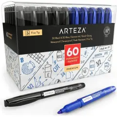 Arteza&reg; 60 Piece Blue & Black Fine Tip Permanent Marker Set