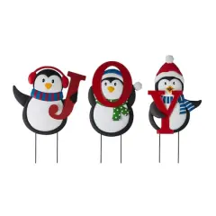Glitzhome&reg; 3.5ft. Metal Joy Penguin Yard Stake Set