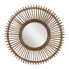 30" Brown Wood Boho Style Wall Mirror