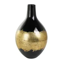 13" Black Metal Abstract Vase with Gold Detailing