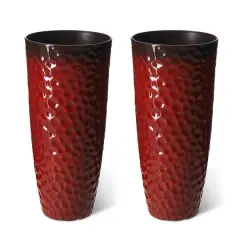 Glitzhome&reg; 31" Eco-Friendly Honeycomb Textured Tall Plastic Planters, 2ct. Red