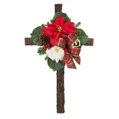 38" Red & White Poinsettia Remembrance Cross by Ashland&reg;