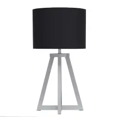 Simple Designs 19" Interlocked Triangular Natural Wood Table Lamp with Black Shade Gray and Black