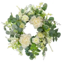 20" Peony, Rose & Mixed Foliage Artificial Spring Wreath