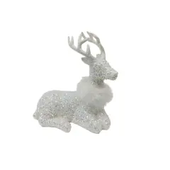 12.25" White Sitting Reindeer with Faux Fur & Sequins by Ashland&reg;