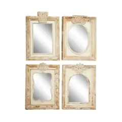 25" Brown Wood Vintage Wall Mirror Set